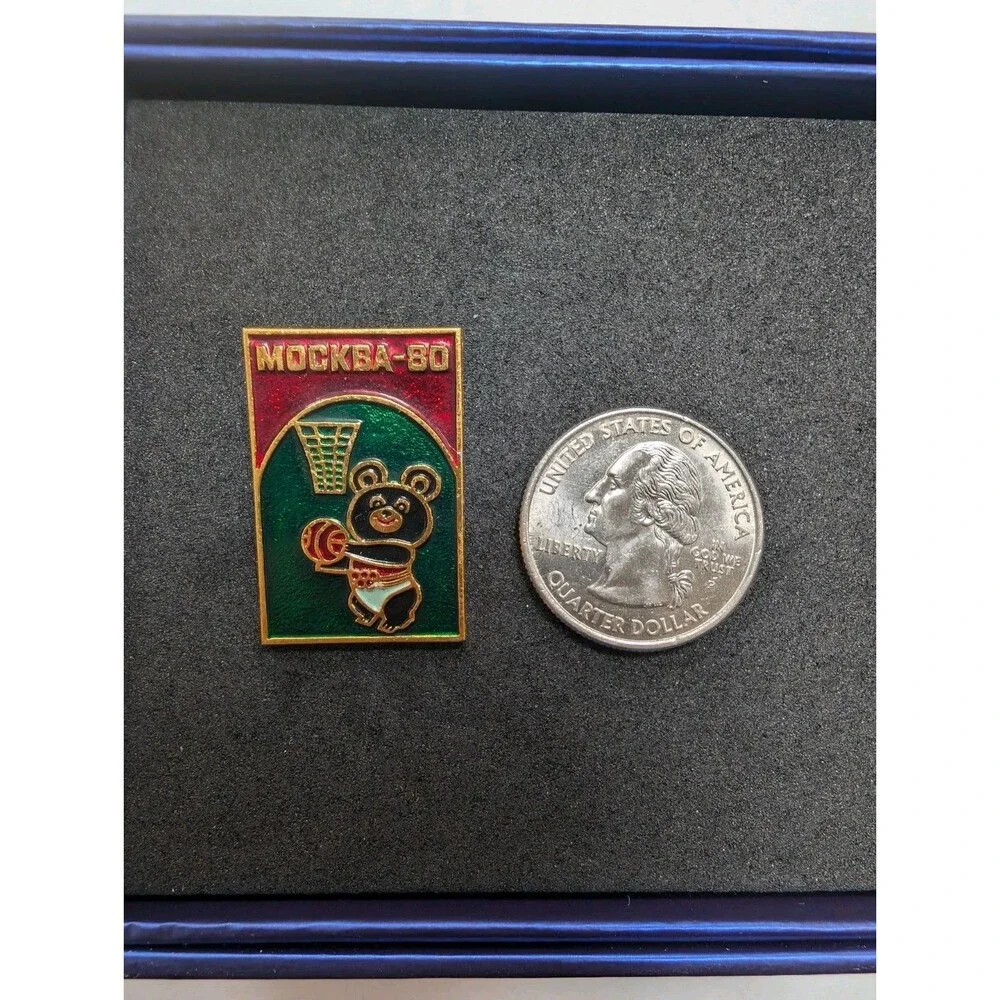Vintage USSR Moscow 1980 Olympic Misha Basketball Enamel Pin Badge